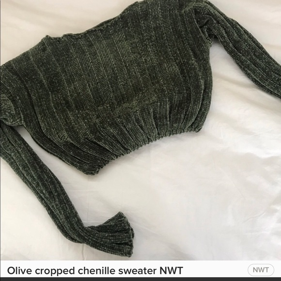 Sweaters - Olive chenille cropped sweater